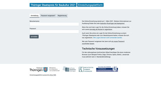 Einreichungsplattform Thüringer Staatspreis für Baukultur, Stand 22.03.2021